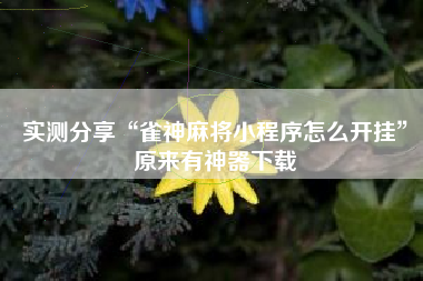 实测分享“雀神麻将小程序怎么开挂”原来有神器下载