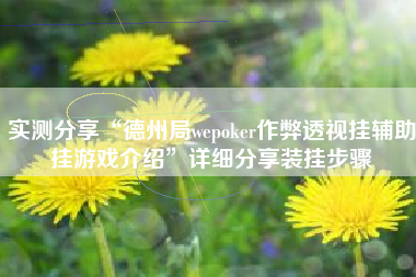 实测分享“德州局wepoker作弊透视挂辅助挂游戏介绍	”详细分享装挂步骤